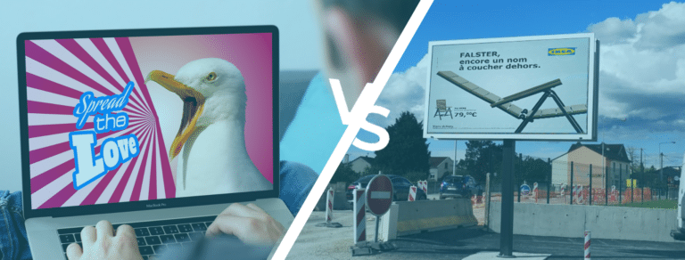 Illustration communication en ligne vs écran publicitaire