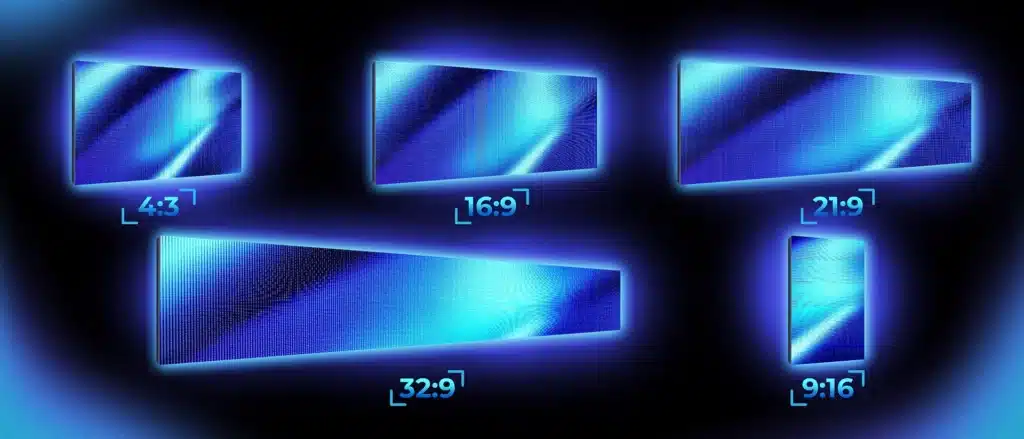 Illustration des différents formats d'écran 16:9 4:3 21:9 32:9 9:16