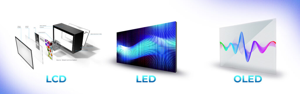 Visuel comparatif d'écrans transparents publicitaire (LED,OLED,LCD)