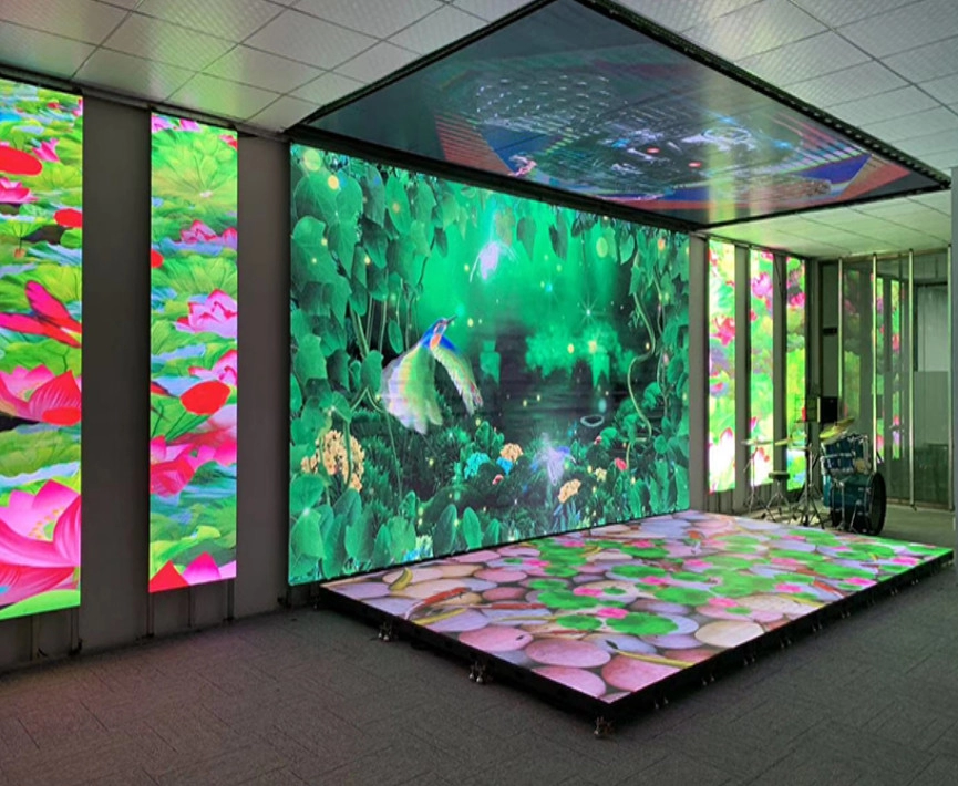 Ensemble écran événementiel, plancher LED pour sol vidéo, dans un showroom