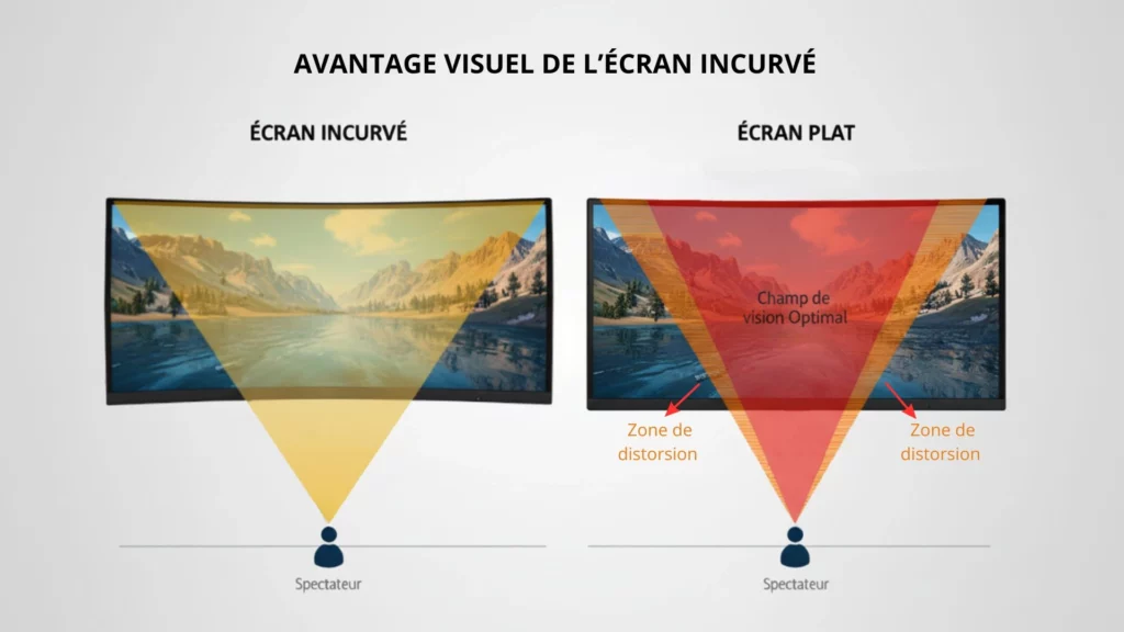 image comparative entre le format écran géant led plat et écran géant LED panoramique 
