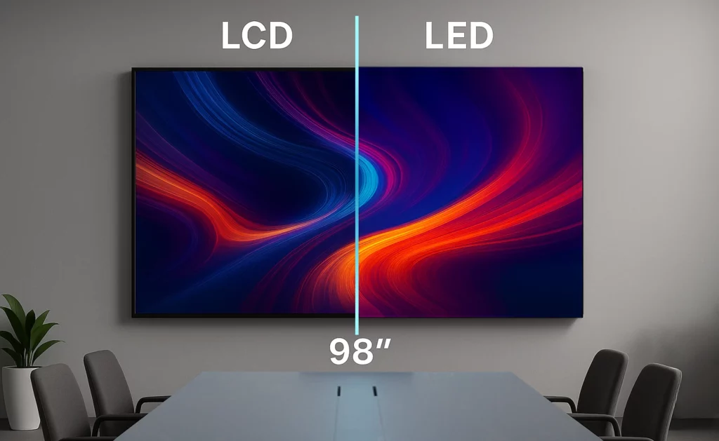 visu comparatif entre un écran 98 pouces LCD et un LED