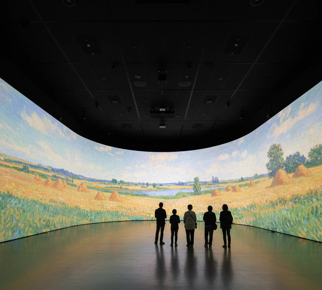 Écran LED géant panoramique installé pour un évènement dans un musée pour une exposition sur les peintures impressionnistes
