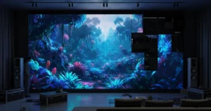 Illustration écran modulaire LED interieur en construction ia