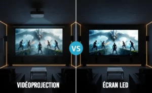 illustration comparative écran home cinema entre écran de projection et écran LED