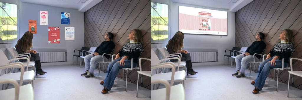 comparatif écran salle d'attente avec document papier et écran de salle d'attente