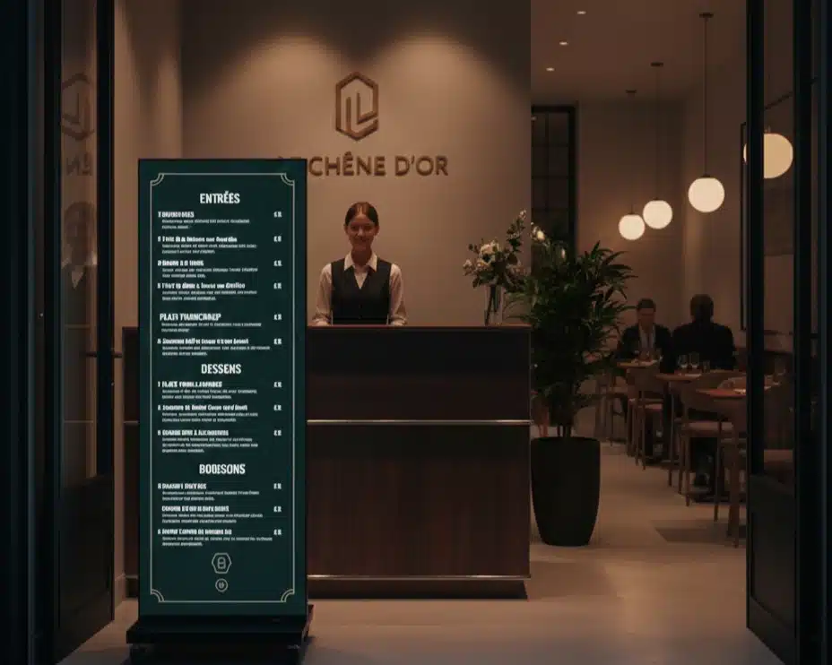 chevalet restaurant dans un hall d'acceuil 