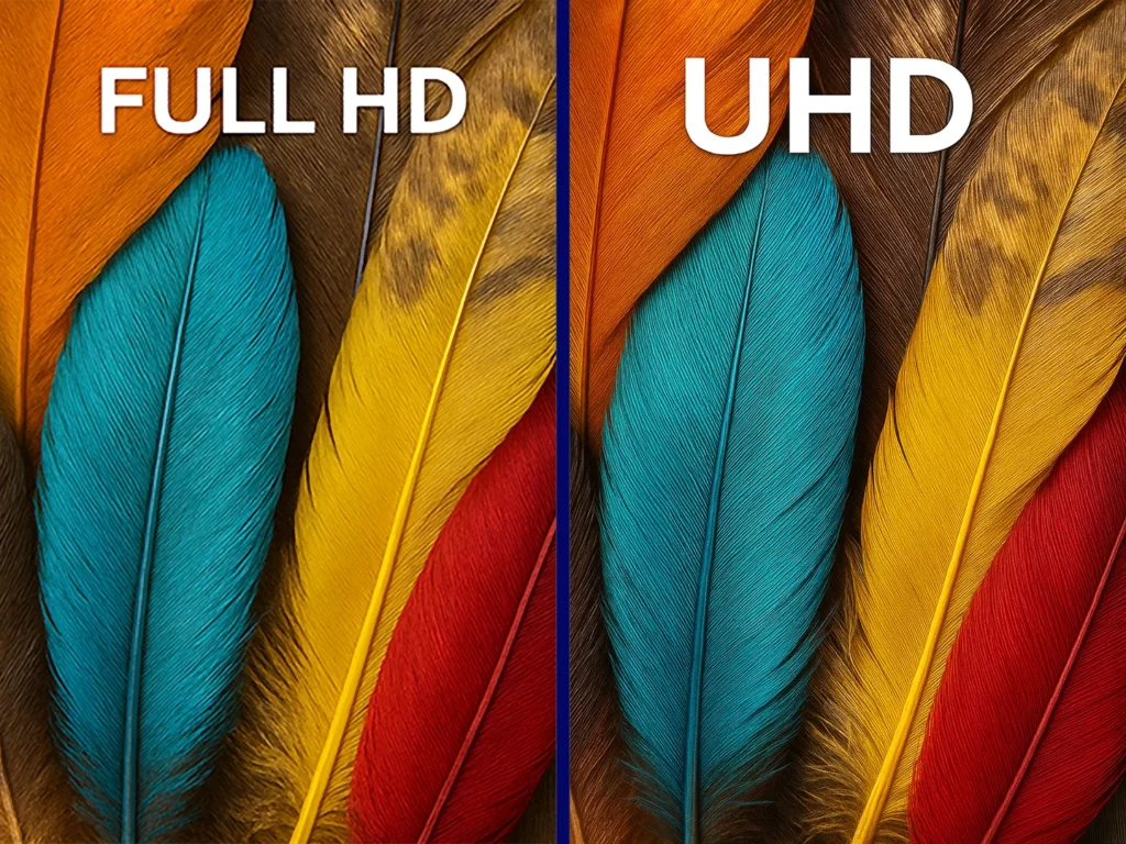 visuel comparatif qualité d'image avec résolution Full HD et UHD
