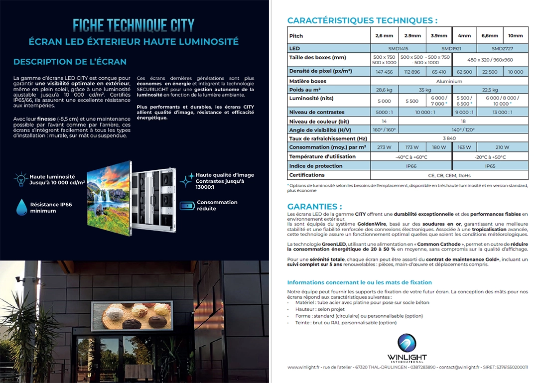 exemple de fichet technique d'un écran LED winlight